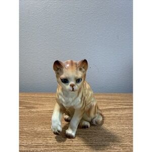 Vintage Norleans Japan Orange/Cream Sitting Cat Figurine Matte Finish Pre-Owned